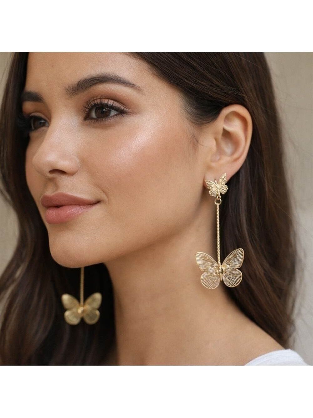 Gold Butterfly Drop Earrings for Women by